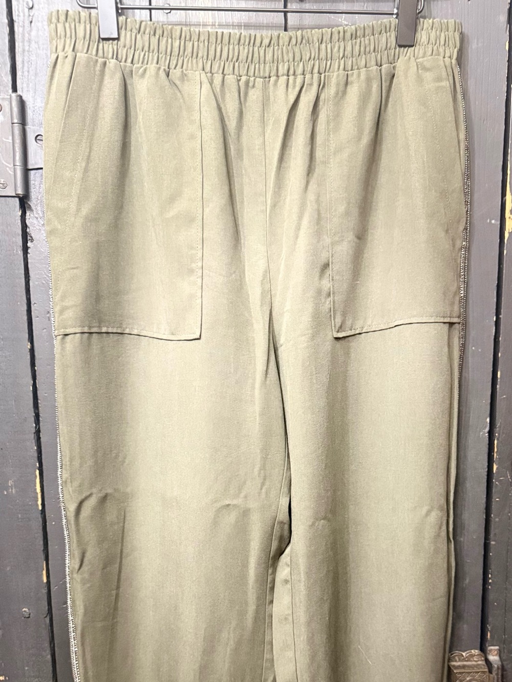 ZARA NWT Olive Green Rhinestone Side Stripe Jogger Pants Size L 1971/156/507